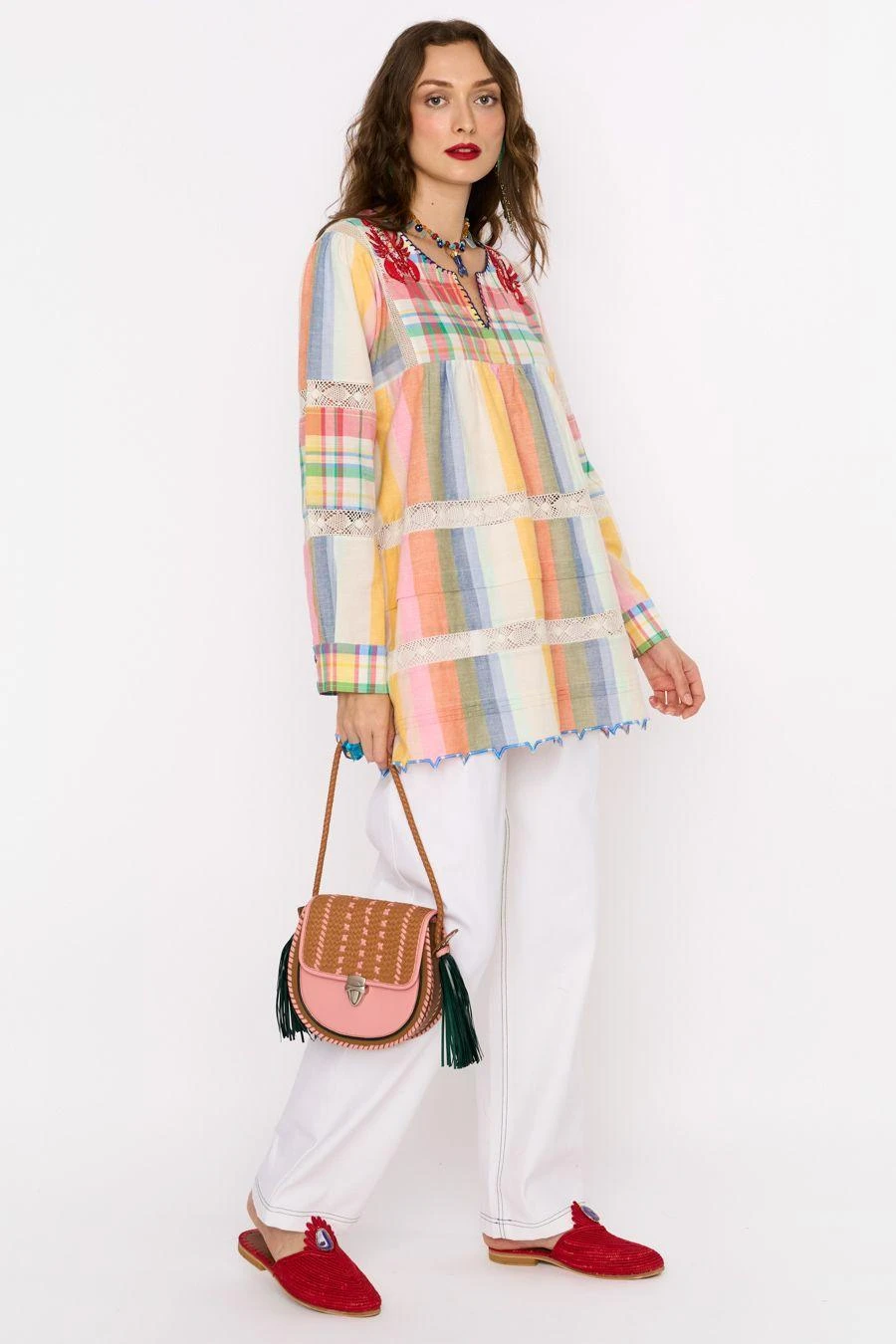 Rara Avis Yellow Rainbow Striped Hand Embellished Dress 2 Rara Avis Yellow Rainbow Striped Hand Embellished Dress - Image 2