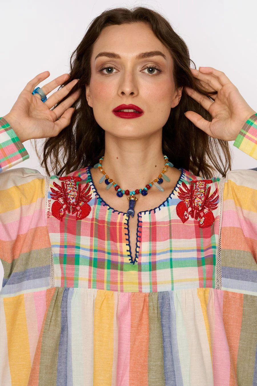 Rara Avis Yellow Rainbow Striped Hand Embellished Dress 3 Rara Avis Yellow Rainbow Striped Hand Embellished Dress - Image 3