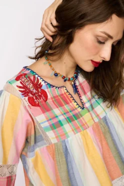 Rara Avis Yellow Rainbow Striped Hand Embellished Dress 8 Rara Avis Yellow Rainbow Striped Hand Embellished Dress -Inca Clothing Shop 25ra46 4