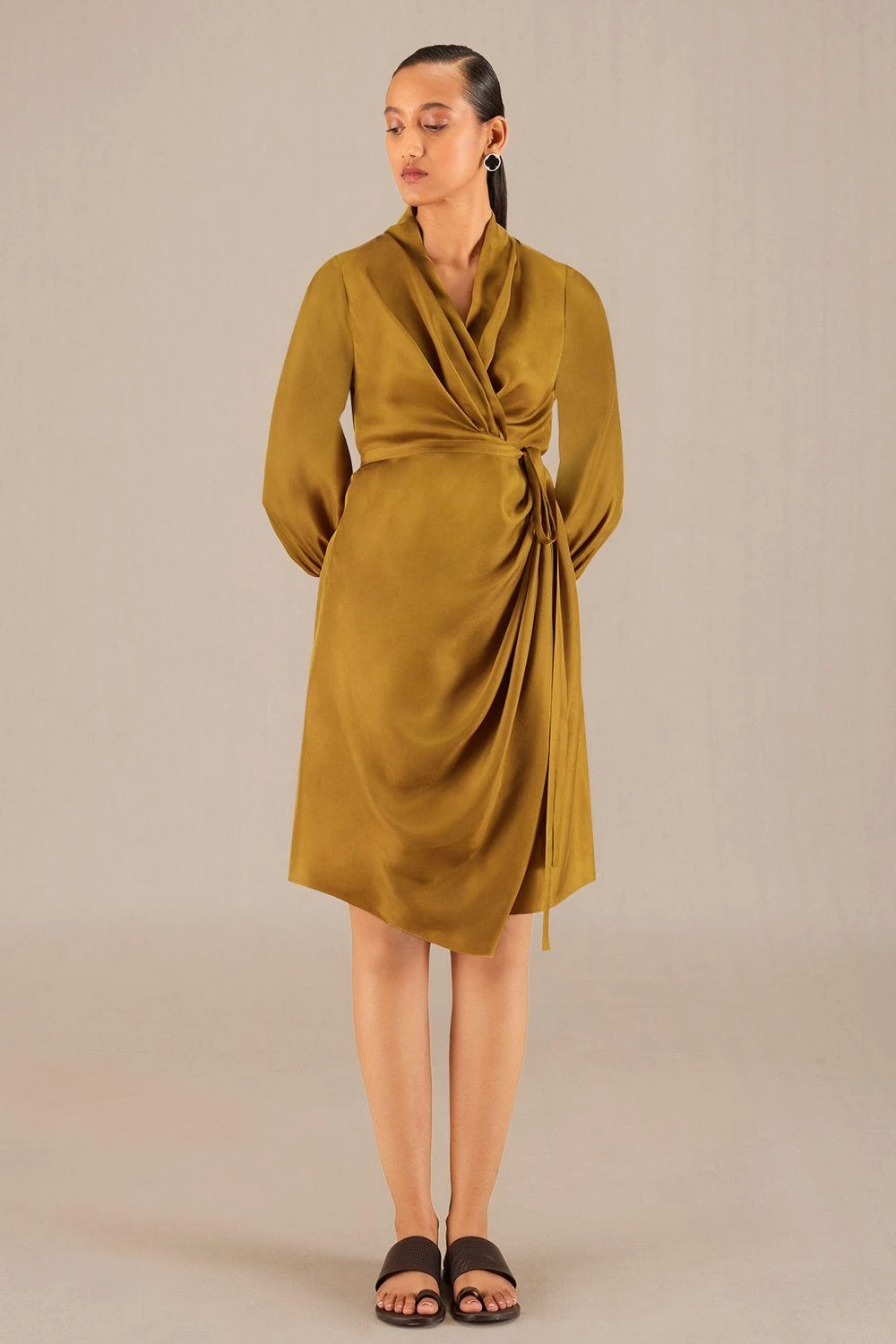 AMPM Neesa Camel Brown Silk Dress 1 AMPM Neesa Camel Brown Silk Dress