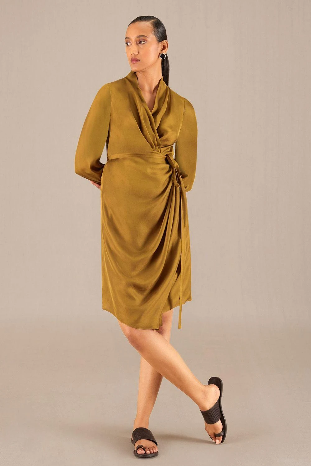 AMPM Neesa Camel Brown Silk Dress 2 AMPM Neesa Camel Brown Silk Dress - Image 2