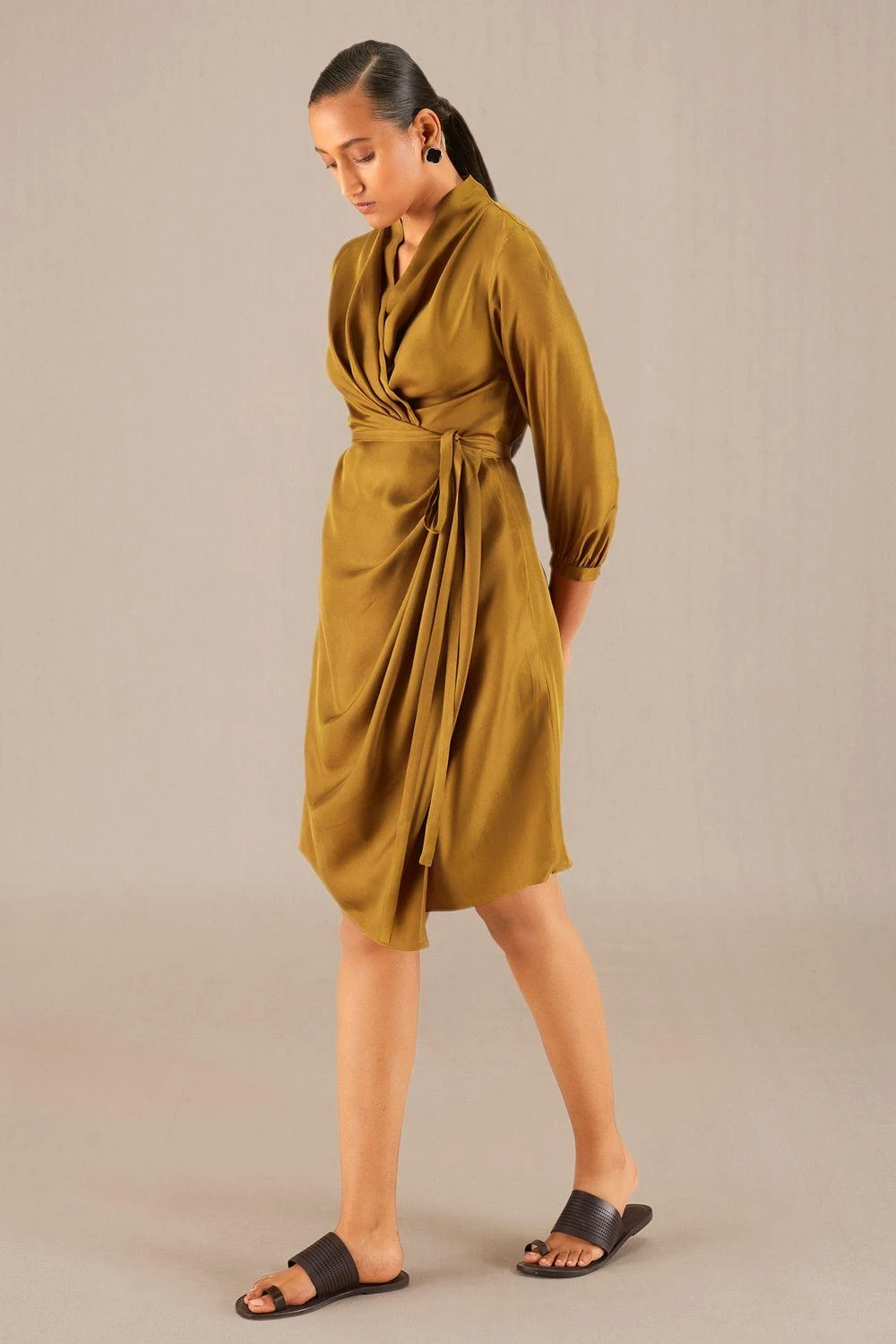AMPM Neesa Camel Brown Silk Dress 3 AMPM Neesa Camel Brown Silk Dress - Image 3