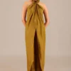 AMPM Ezra Earthy Brown Silk Dress Top-pant Set