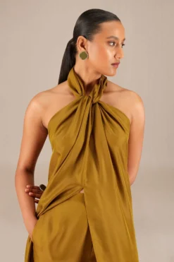 AMPM Ezra Earthy Brown Silk Dress Top-pant Set -Inca Clothing Shop 261223ampm9 4