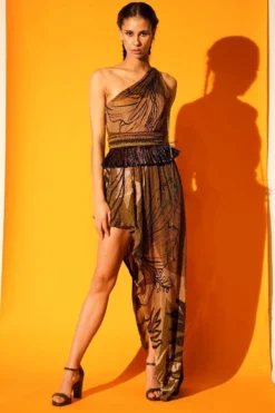 Nikita Mhaisalkar Tropical Brown One Shoulder Dress