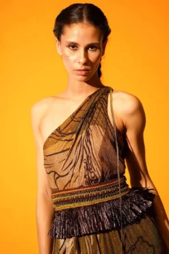Nikita Mhaisalkar Tropical Brown One Shoulder Dress 8 Nikita Mhaisalkar Tropical Brown One Shoulder Dress -Inca Clothing Shop 2710nm23 4