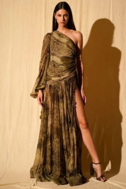 Nikita Mhaisalkar Green Python Print One Shoulder Dress