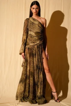 Nikita Mhaisalkar Green Python Print One Shoulder Dress -Inca Clothing Shop 2710nm53 4