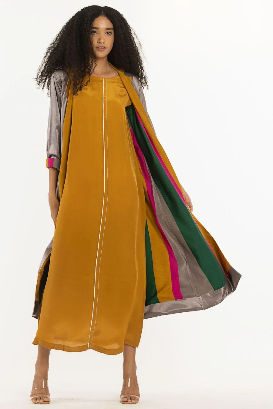 Three Greige Reversible Jacket With A Dress 1 Three Greige Reversible Jacket With A Dress