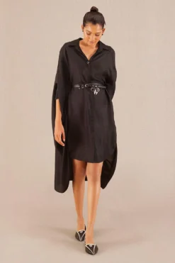 AMPM Aria Classic Black Silk Shirt Dress