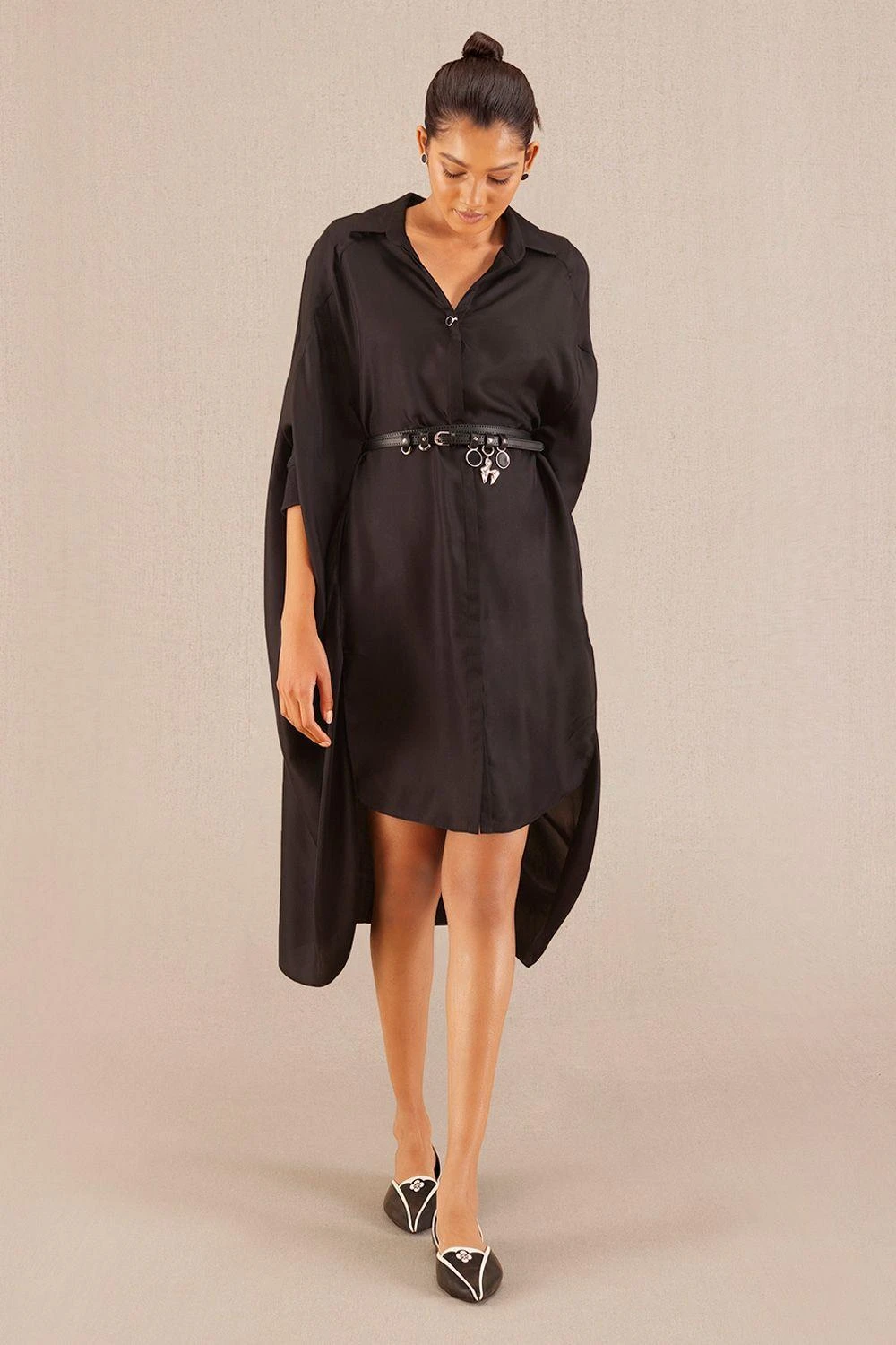 AMPM Aria Classic Black Silk Shirt Dress 1 AMPM Aria Classic Black Silk Shirt Dress