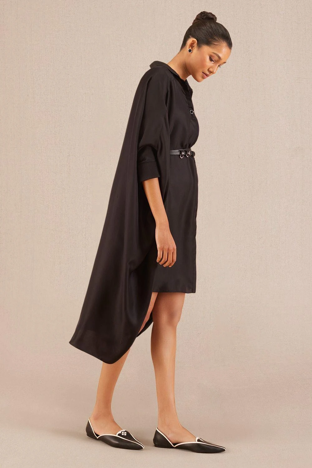 AMPM Aria Classic Black Silk Shirt Dress 2 AMPM Aria Classic Black Silk Shirt Dress - Image 2