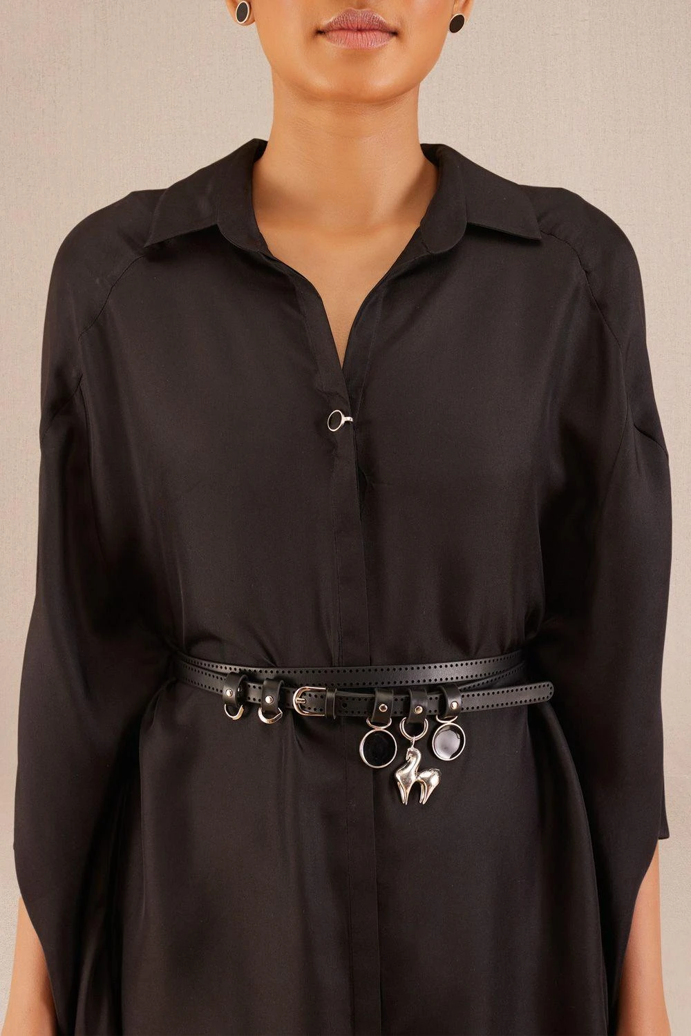 AMPM Aria Classic Black Silk Shirt Dress 3 AMPM Aria Classic Black Silk Shirt Dress - Image 3