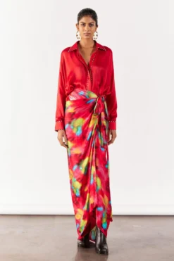 Studio RIGU Whimsical Pink Poppy Shirt Drape Dress