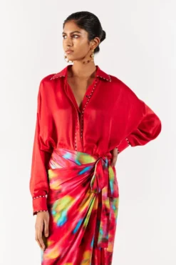 Studio RIGU Whimsical Pink Poppy Shirt Drape Dress -Inca Clothing Shop 271223sr10 3