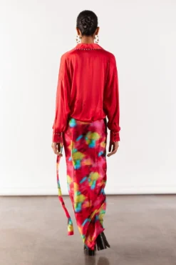 Studio RIGU Whimsical Pink Poppy Shirt Drape Dress -Inca Clothing Shop 271223sr10 4