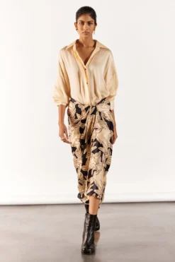 Studio RIGU Modish Black & Hazel Shirt Draped Dress -Inca Clothing Shop 271223sr18 3