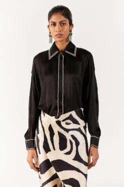 Studio RIGU Modish Black Chestnut Shirt Draped Dress -Inca Clothing Shop 271223sr24 3