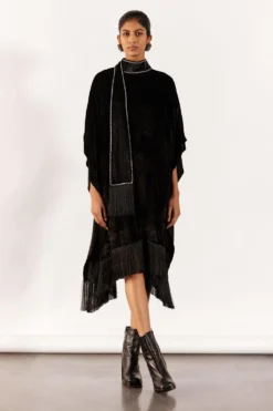 Studio RIGU Classic Black Velvet Kimono Fringe Dress