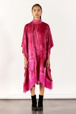 Studio RIGU Fuchsia Pink Velvet Kimono Fringe Dress
