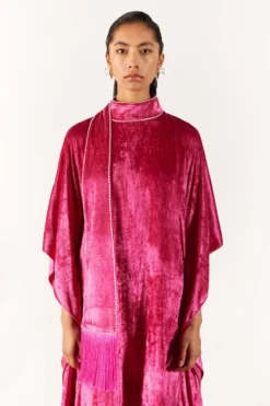 Studio RIGU Fuchsia Pink Velvet Kimono Fringe Dress -Inca Clothing Shop 271223sr26 3