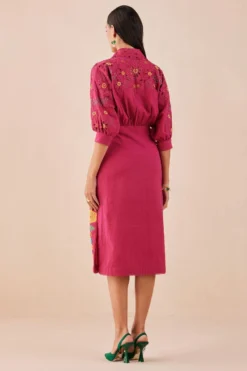 Chandrima Fuchsia Applique And Beadwork Kimono Dress 7 Chandrima Fuchsia Applique And Beadwork Kimono Dress -Inca Clothing Shop 2811cha27 4