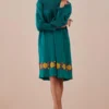 Chandrima Green Applique And Ruched Dress