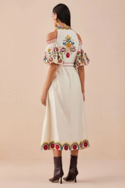 Chandrima Ivory Applique Cold Shoulder Midi Dress 7 Chandrima Ivory Applique Cold Shoulder Midi Dress -Inca Clothing Shop 2811cha36 4