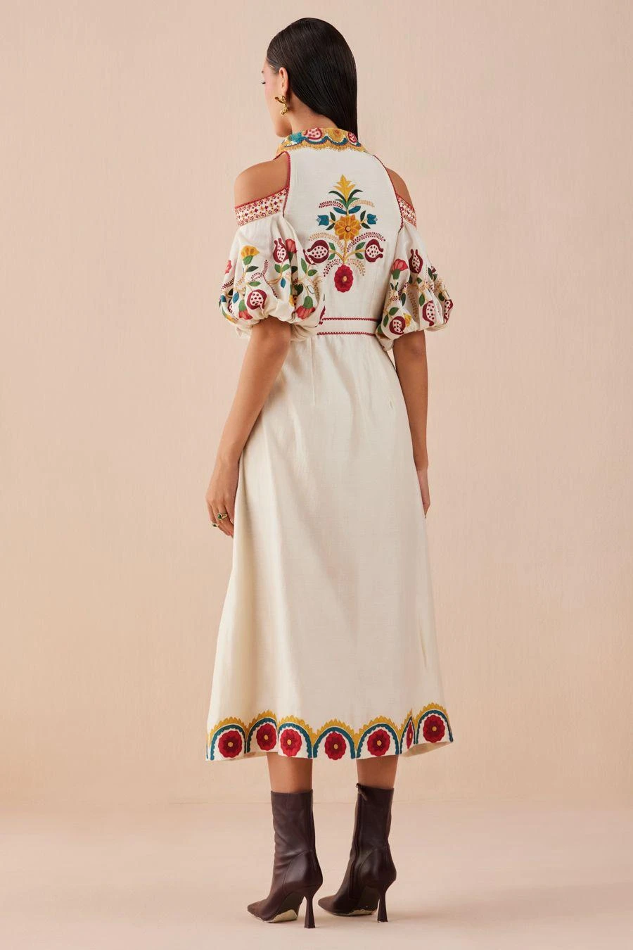 Chandrima Ivory Applique Cold Shoulder Midi Dress 4 Chandrima Ivory Applique Cold Shoulder Midi Dress - Image 4