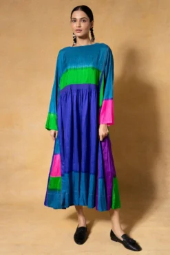 Injiri Blue Handwoven Clamp Dyed Dress