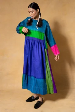 Injiri Blue Handwoven Clamp Dyed Dress -Inca Clothing Shop 2811inj6 4