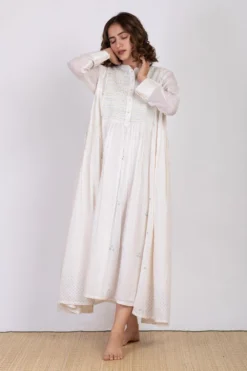 Ekadi White Hand Embroidered Block Print Dress -Inca Clothing Shop 286ekd20 3