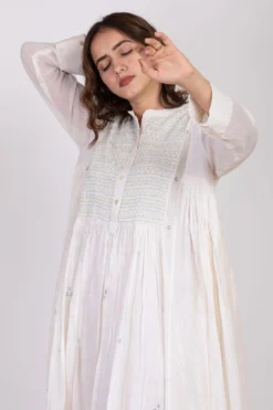 Ekadi White Hand Embroidered Block Print Dress -Inca Clothing Shop 286ekd20 4