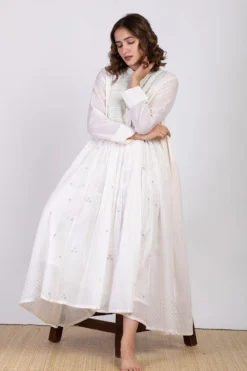 Ekadi White Hand Embroidered Block Print Dress -Inca Clothing Shop 286ekd20 5