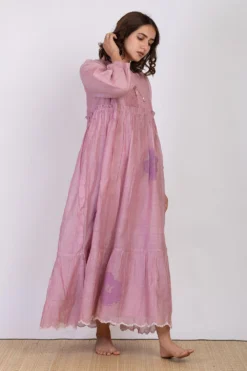 Ekadi Lavender Block Print And Hand Embroidered Dress -Inca Clothing Shop 286ekd9 3