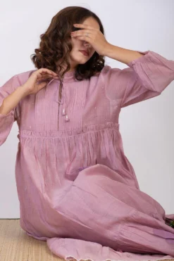 Ekadi Lavender Block Print And Hand Embroidered Dress -Inca Clothing Shop 286ekd9 4