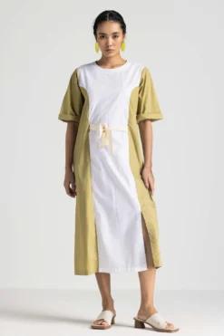 Three White Contrast Panelled Dress