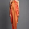 Amit Aggarwal Rust & Orange Panelled Draped Dress