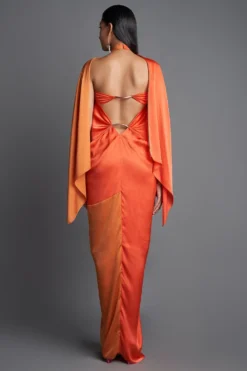 Amit Aggarwal Rust & Orange Panelled Draped Dress -Inca Clothing Shop 293ag14 3