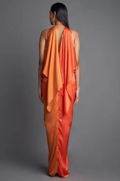 Amit Aggarwal Rust & Orange Panelled Draped Dress -Inca Clothing Shop 293ag14 4