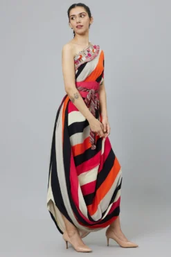 SVA Shahar Stripe One Shoulder Cowl Dress -Inca Clothing Shop 29523sva51 3