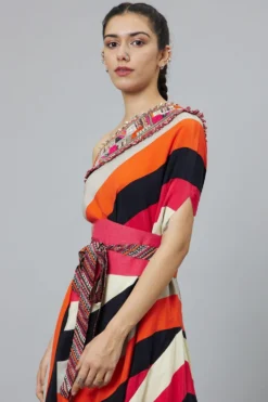 SVA Shahar Stripe One Shoulder Cowl Dress -Inca Clothing Shop 29523sva51 4