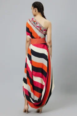 SVA Shahar Stripe One Shoulder Cowl Dress -Inca Clothing Shop 29523sva51 5