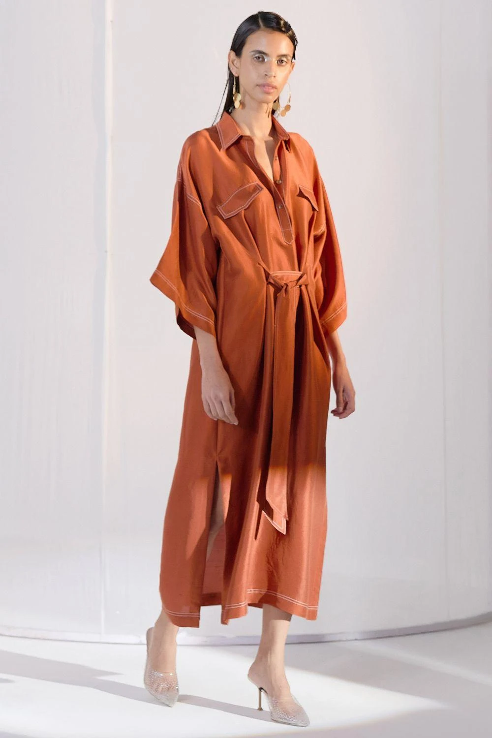 Twinkle Hanspal Burnt Orange Boxy Kaftan Shirt Dress 1 Twinkle Hanspal Burnt Orange Boxy Kaftan Shirt Dress