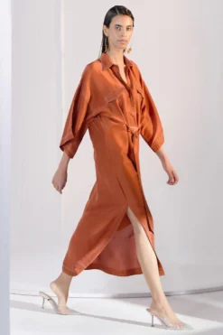 Twinkle Hanspal Burnt Orange Boxy Kaftan Shirt Dress 7 Twinkle Hanspal Burnt Orange Boxy Kaftan Shirt Dress -Inca Clothing Shop 29th18 3