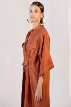 Twinkle Hanspal Burnt Orange Boxy Kaftan Shirt Dress 8 Twinkle Hanspal Burnt Orange Boxy Kaftan Shirt Dress -Inca Clothing Shop 29th18 4