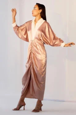 Twinkle Hanspal Mashru Silk Panelled Dress With Drawstring