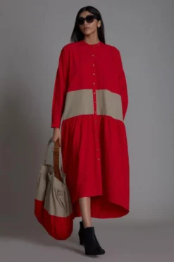 Mati Red & Beige Band Dress