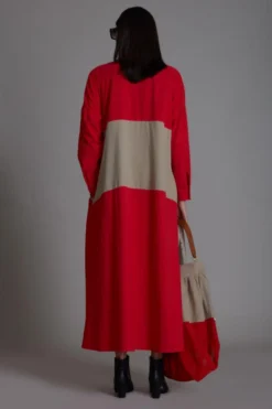 Mati Red & Beige Band Dress -Inca Clothing Shop 3012wo28 4