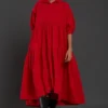 Mati Red Tiered Shirt Dress
